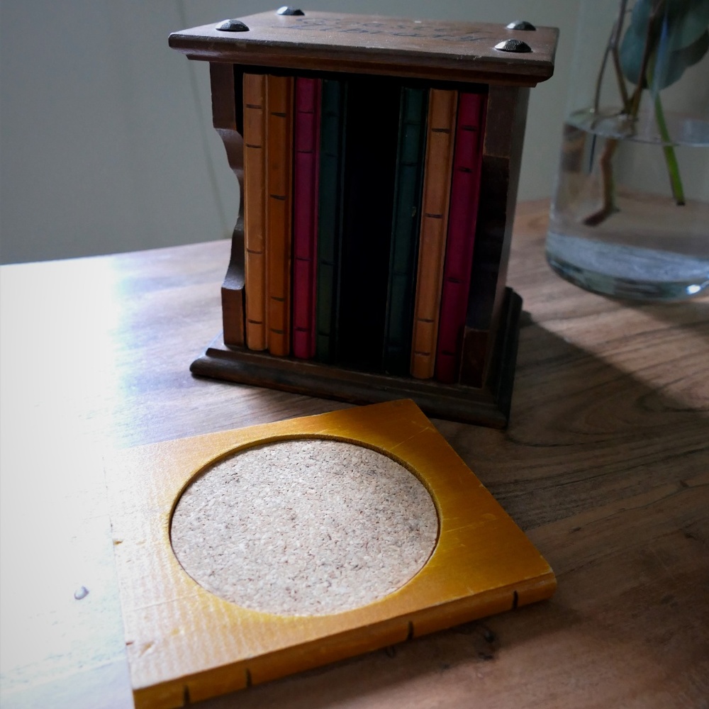 Adorable 'library' mug or glass coaster set